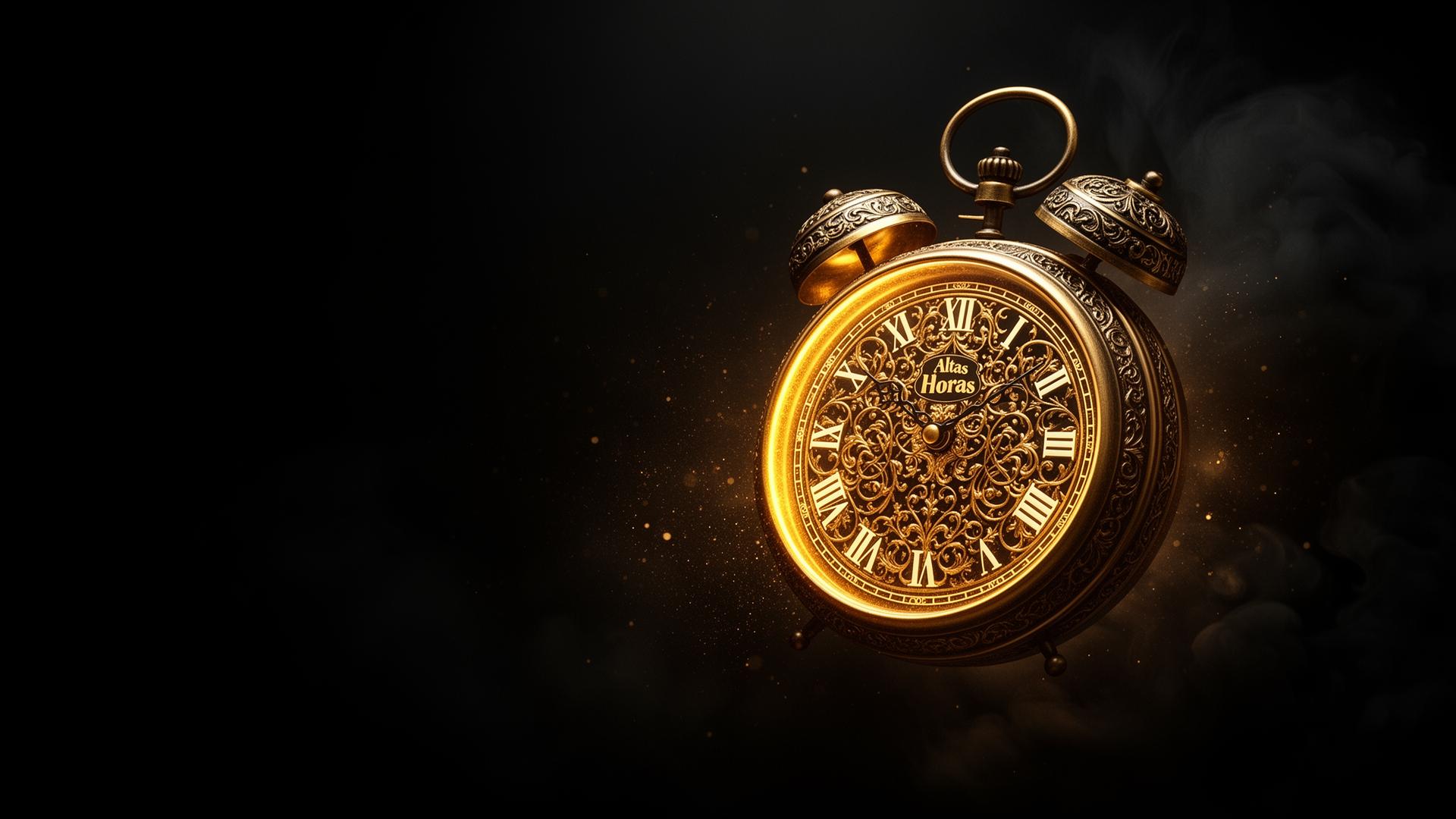 Relógio dourado da Altas Horas Barbearia